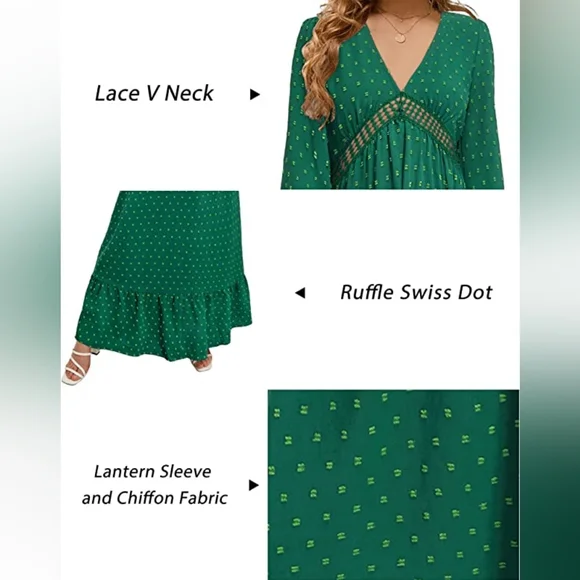 Maxi Dress With Peak-a-boo Women's Long-sleeved Formal Dress Color Green - Picture 4 of 5